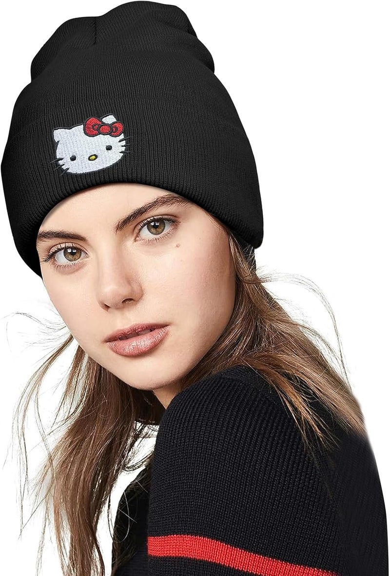 Hurig Kitty Beanie Anime Beanies Red Kitty Knit Hat Cute Kawaii Winter Hats for Girls Gifts Funny Beanie Hat for Women - Image 2